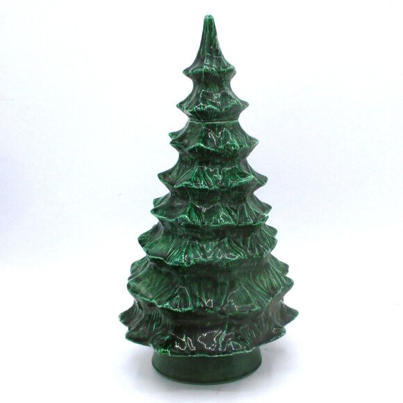 Vintage Green Ceramic Christmas Tree Figurine 9.5" Holiday Decor Hand-Painted Gl - Picture 1 of 4